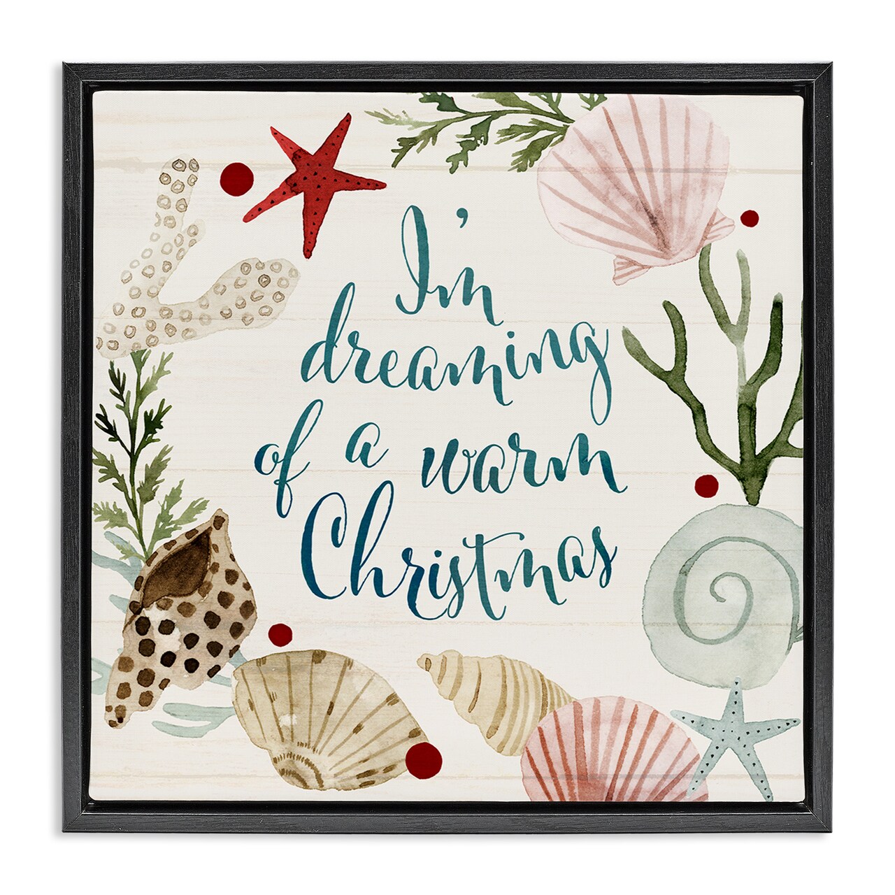 Stupell Industries Dreaming of Warm Christmas Phrase Framed Floater Canvas Wall Art